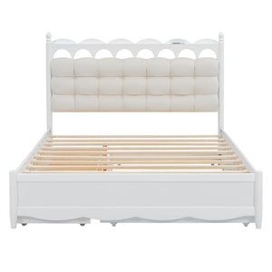 English Elm Queen Size Wooden Storage Platform Bed With Trundle, Usb Ports, And Spacious Drawers In White N820S00038K-GIGA
