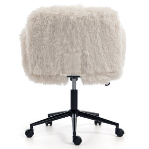 English Elm Criss Cross Swivel Chair Fluffy Lamb Wool Fleece Ergonomic Seat for Home Office W3248P424651