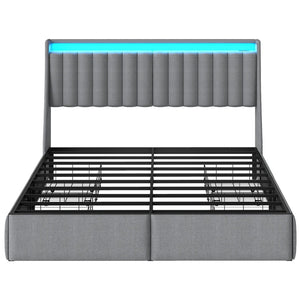 English Elm Full Size Linen Tufted Storage Bed with Rgb Lighting and Built in Charging Ports T3963P483807