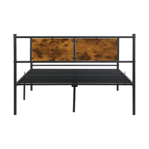 English Elm Queen Steel Bed Frame with Wood Panel Headboard for Modern Bedroom Storage W311P248424