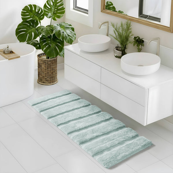 JLA Home Madison Park - Rug Madison Park Tufted Pearl Channel Bath Rug — Soft Macro-Spin Polyester, High-Low Stripe Texture, Machine Washable and Fade-Resistant Elegance Seafoam MP72-5110
