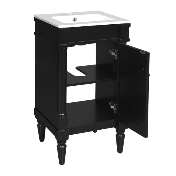 English Elm 18-Inch Modern Bathroom Vanity with Sink Compact Retro Design Durable MDF & Solid Wood Legs Storage-Friendly Black N710P257401B