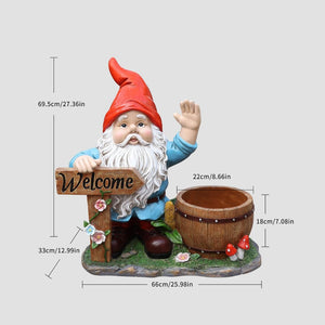 English Elm Outdoor Gnome Statue with Integrated Planter Bowl Whimsical Garden Focal Point W5398P455470