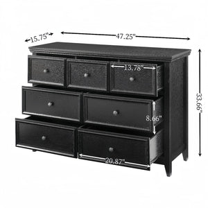 English Elm Modern 7 Drawers Dresser with Unique Feet, Smooth Glide Drawers and Metal Handles for Stylish Storage Black W2275P149785