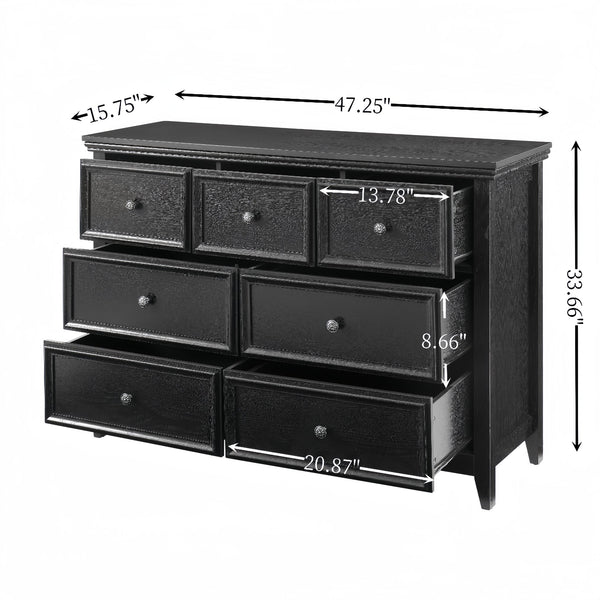 English Elm Modern 7 Drawers Dresser with Unique Feet, Smooth Glide Drawers and Metal Handles for Stylish Storage Black W2275P149785