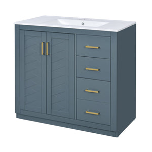 English Elm 36'' Bathroom Vanity with Ceramic Sink Combo Solid Wood Frame Soft-Closing Drawers Ample Storage Elegance Blue N710P243327C