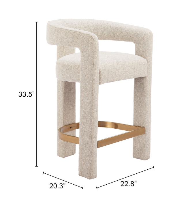 Zuo Modern Saiko Counter Stool Beige - Modern Boho-inspired Design In Premium Fabric For Versatile Elegance Beige 100% Polyester,Plywood,Steel 110649-zuo-modern