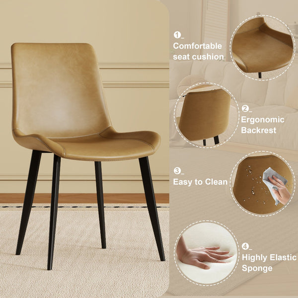 English Elm Modern dining chair set of 4 with PU leather seats, carbon steel legs, ergonomic cushion, easy clean assembly and versatile seating for home, office, cafe, conference rooms Brown W509P340587
