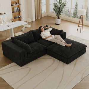 English Elm 39.8" Cloud Modular Sofa Plush Corduroy Deep Seat Feather Fill Living Room Couch Black W2824S00188