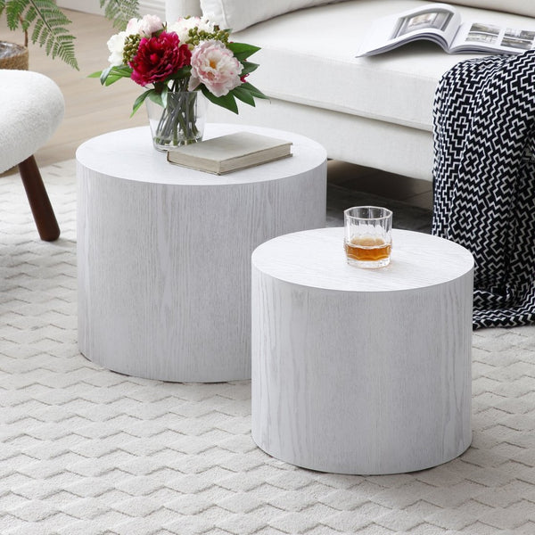 English Elm Round Nesting Coffee Tables Set of 2 Mdf Veneer White Finish for Living Room W1117P193718
