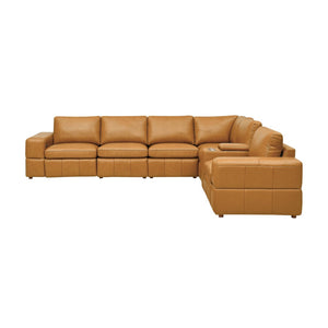 English Elm Premium Leather Match Sectional with Dual Recliners Square Arms and Console Storage Ginger B2748S00152