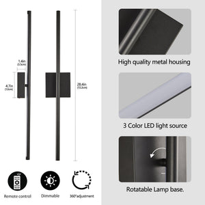English Elm 28" Modern LED Wall Sconce 2-Pack Black Matte Iron, Dimmable 3000-6500K CRI95 Remote Controlled Indoor Fixture W2312P374997