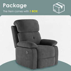 English Elm Small Recliner Chair with Padded Cushioning and Acacia Wood Frame, Easy Assembly, 330lb Capacity Grey T3623P408686