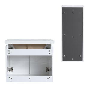 English Elm 24" Wall-Mounted Bathroom Vanity With Ceramic Sink & Side Cabinet - Stylish Soft-Close Design! W999S00333