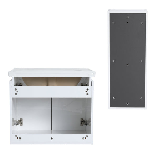 English Elm 24" Wall-Mounted Bathroom Vanity With Ceramic Sink & Side Cabinet - Stylish Soft-Close Design! W999S00333