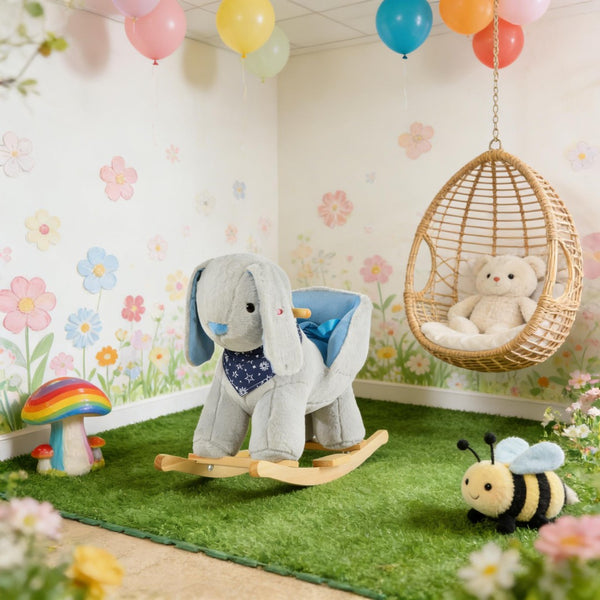 English Elm Llama Plush Rocking Toy for Toddlers with Wooden Rails Padded Seat and Grip Handle T3971P442716
