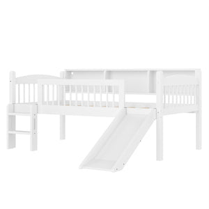 English Elm Twin Xl Solid Pine Loft Bed with Built-in Led Lighting and Storage Shelves Light White W1580S00364