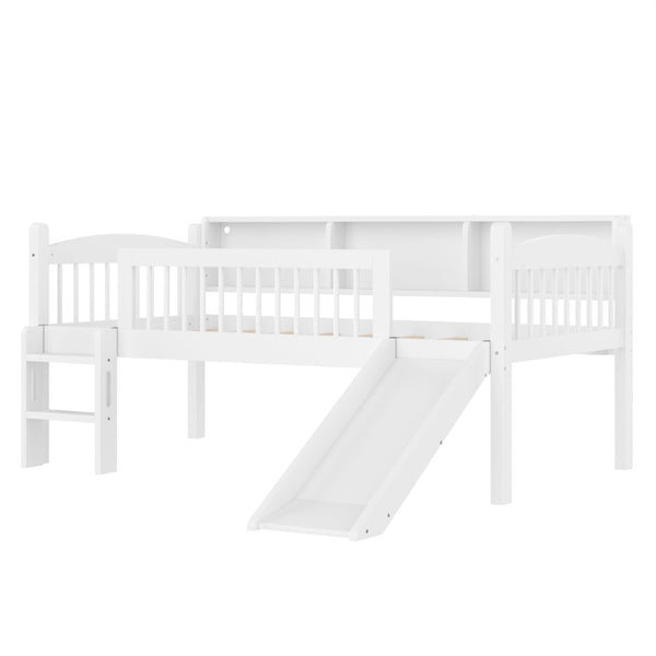 English Elm Twin Xl Solid Pine Loft Bed with Built-in Led Lighting and Storage Shelves Light White W1580S00364