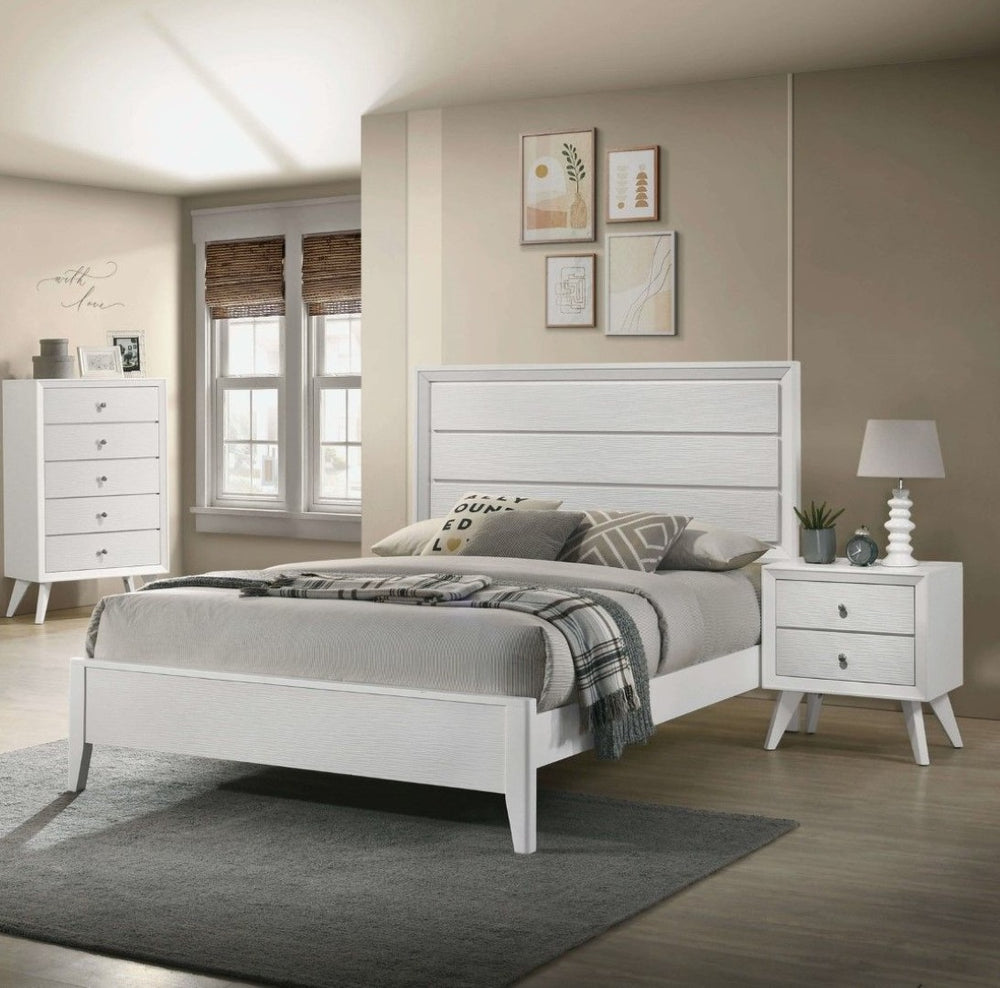 English Elm White King Bedroom Set Wave Texture Panel Headboard Nightstands Contemporary 3pc B2741S00882
