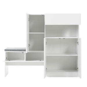 English Elm On-Trend 2-In-1 Shoe Cabinet With Soft Cushion & Arched Doors – Modern Storage Bench For Entryway, White N721P245716K-GIGA
