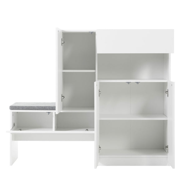 English Elm On-Trend 2-In-1 Shoe Cabinet With Soft Cushion & Arched Doors – Modern Storage Bench For Entryway, White N721P245716K-GIGA