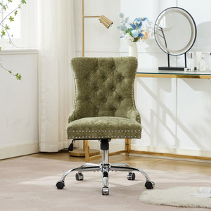 English Elm A&A Elegant Chenille Tufted Office Chair with Hand-Pulled Buttons, Nailhead Trim & Gold Chrome Base Green W1143P366777