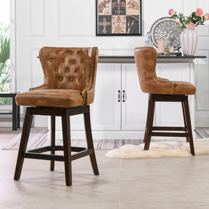 English Elm Jennifer Taylor Home - Holmes Tufted High-Back 360 Swivel Counter Stool in Mid Faux Leather — Handcrafted Comfort & Support Tan+Brown B2719P238380