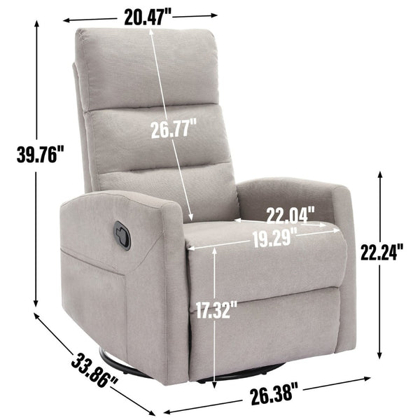 English Elm Manual Swivel Rocker Recliner Fabric Chair with 360 Degree Rotation for Living Room W3224P289284