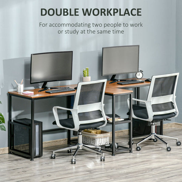 English Elm Desk Two Person Workstation with Vertical Bookshelf and Steel Frame for Home Office T3971P389438