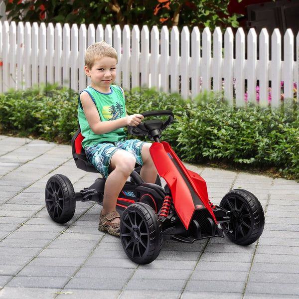 English Elm Aosom Kids Pedal Go Kart Outdoor Ride on Toy with Adjustable Seat and Handbrake W2225P249777