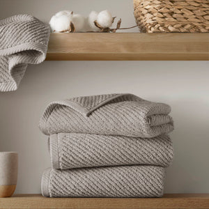JLA Home Madison Park - 100% Cotton Diagonal Ribbed Hand Towel — Plush Zero-Twist 506 GSM Quick-Dry Luxury for Home Spa Grey MP73-8860