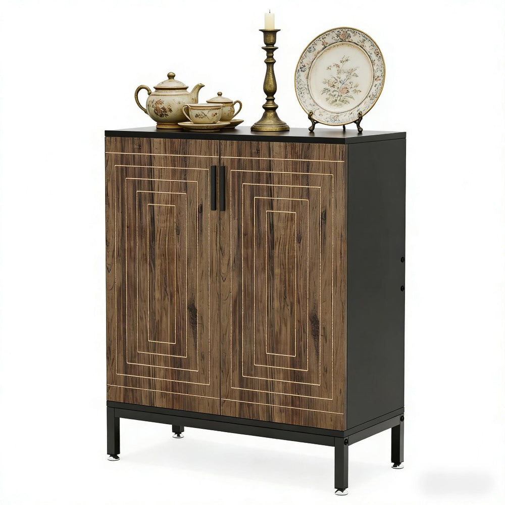 English Elm Tall Pantry Cabinet with Acrylic Doors Adjustable Shelves Modern Rustic Kitchen Storage T3971P456171
