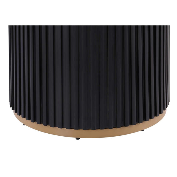 English Elm 46 Inch Round Faux Marble Top Dining Table Fluted Black Base Gold Accent Seats 4 W5739S00001