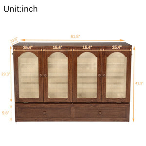 English Elm Queen Size Murphy Bed - Stylish Pine Wood Cabinet With Power Station & Rattan Panel For Space-Saving W504S00234-GIGA