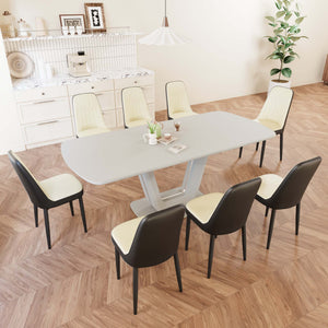 English Elm 62.99-78.74" Expandable Dining Table Set For 2-8 With 8 Pu Padded Chairs – Stylish, Versatile & Durable! W2189S00740