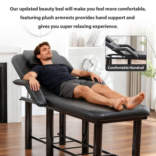 English Elm Professional Spa Treatment Bed with Pu Leather Cushion Steel Frame and Storage Shelf W1422P365689