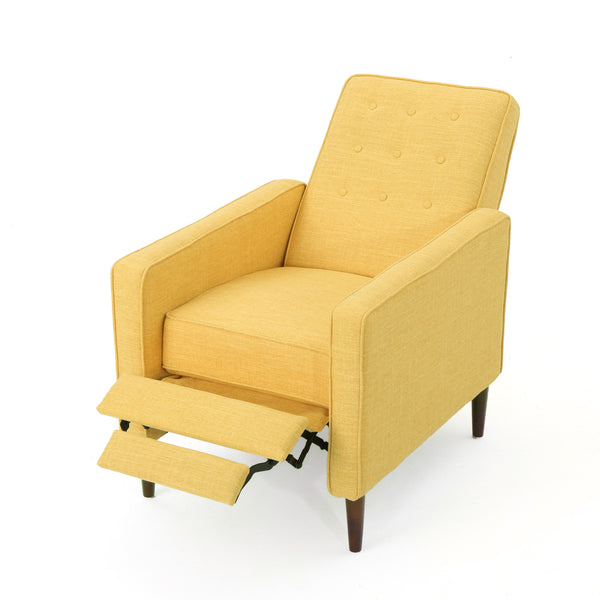 English Elm Christopher Knight Home® - Fabric Recliner Chair Mid-Century Modern Pushback Single Sofa with Tufted Cushion, Birch Legs, Cozy Comfort Yellow 60741.00MYLW