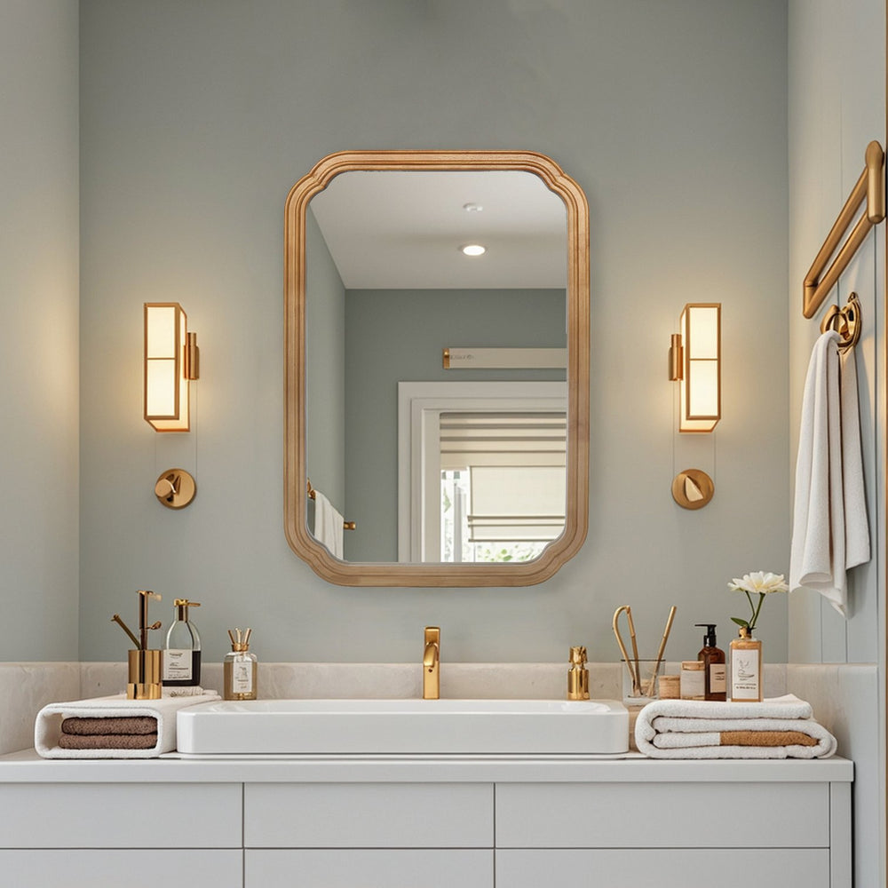 English Elm 29.72*19.69 Floating Illusion Mirror Cabinet Antique Natural - Wall-Mounted Storage with Adjustable Shelves, Jewelry Organizer and Modern Wood Frame W2295P339148