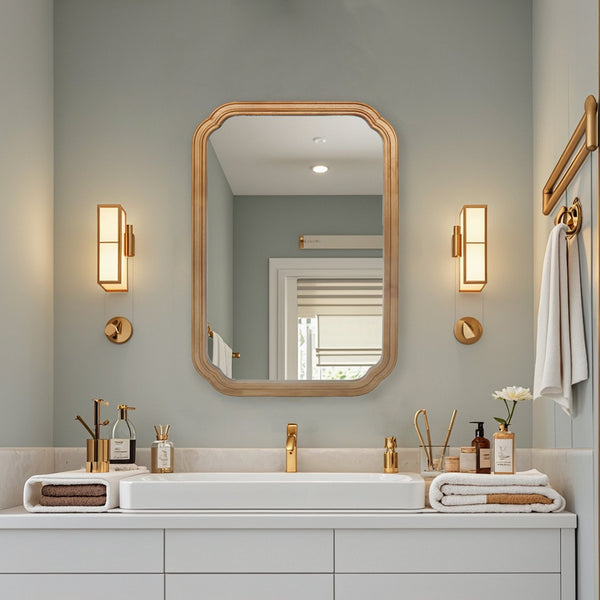 English Elm 29.72*19.69 Floating Illusion Mirror Cabinet Antique Natural - Wall-Mounted Storage with Adjustable Shelves, Jewelry Organizer and Modern Wood Frame W2295P339148