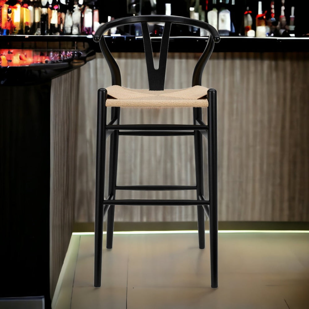 HomeRoots 30" Solid Wood Counter Height Bar Chair - Rustic Two-Tone Design with Natural Rush Seat & Comfort 357504