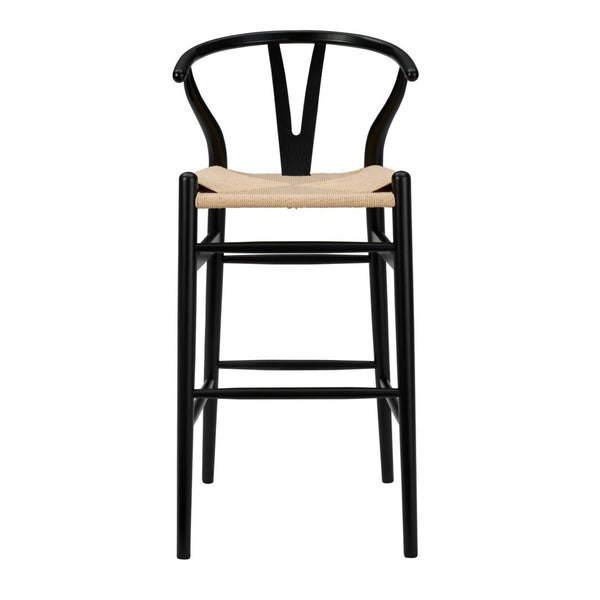 HomeRoots 30" Solid Wood Counter Height Bar Chair - Rustic Two-Tone Design with Natural Rush Seat & Comfort 357504