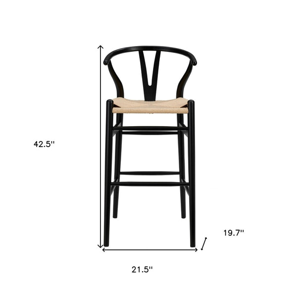 HomeRoots 30" Solid Wood Counter Height Bar Chair - Rustic Two-Tone Design with Natural Rush Seat & Comfort 357504