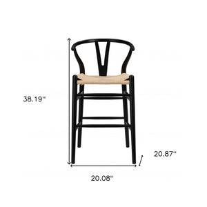 Homeroots Natural And Black Solid Wood Counter Height Bar Chair   357505