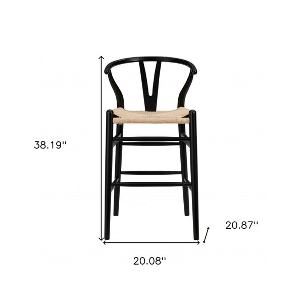Homeroots Natural And Black Solid Wood Counter Height Bar Chair   357505