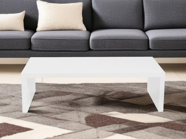 HomeRoots 47" White Wood Sled Coffee Table - Modern Minimalist Design for Living Rooms, Bedrooms & Offices 357508