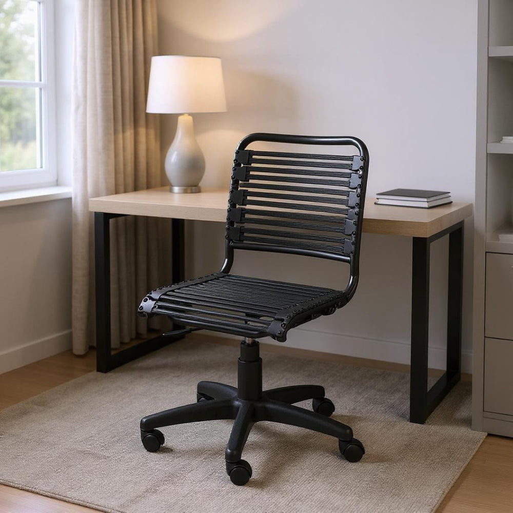 HomeRoots Black Adjustable Swivel Bungee Office Chair - Ergonomic, Breathable Comfort for Home & Workspace 357511