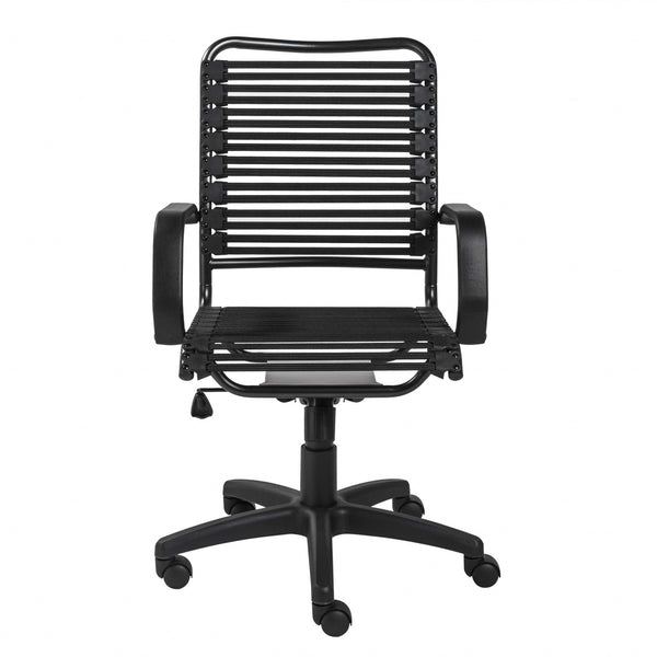 Homeroots Black Adjustable Swivel Bungee Rolling Office Chair  Metal 357516