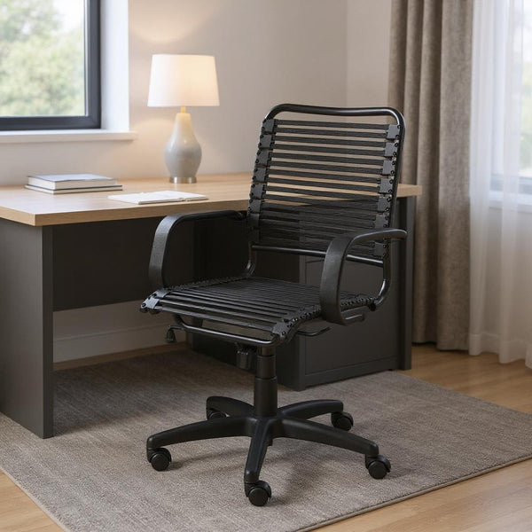 HomeRoots Black Adjustable Swivel Bungee Office Chair – Durable, Breathable, and Ergonomic for Ultimate Comfort 357516