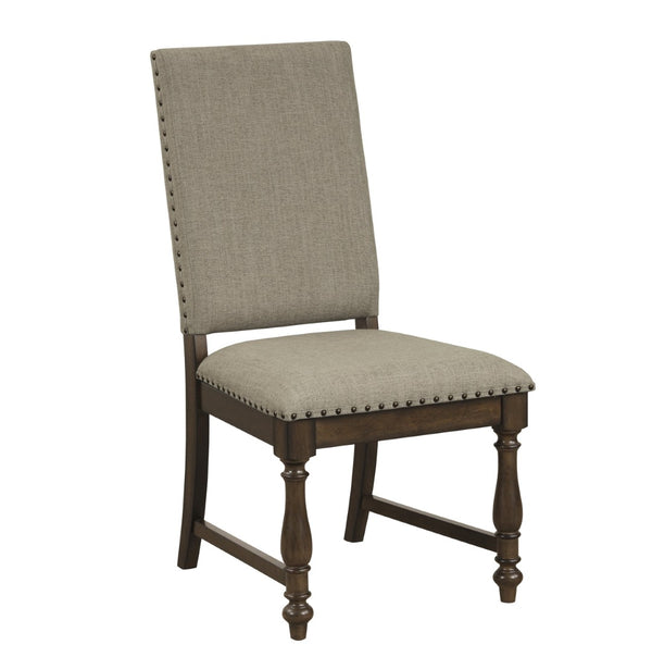 English Elm Traditional Oak Walnut Veneer Extendable Dining Set with Nailhead Upholstered Seating B011S00921