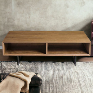 Homeroots 47" Brown And Black Metal Coffee Table With Two Shelves   357531